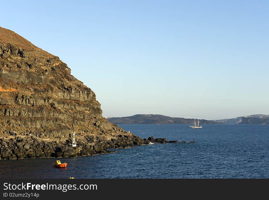 Gorgeous view of romantic Santorini's coast. Greece.