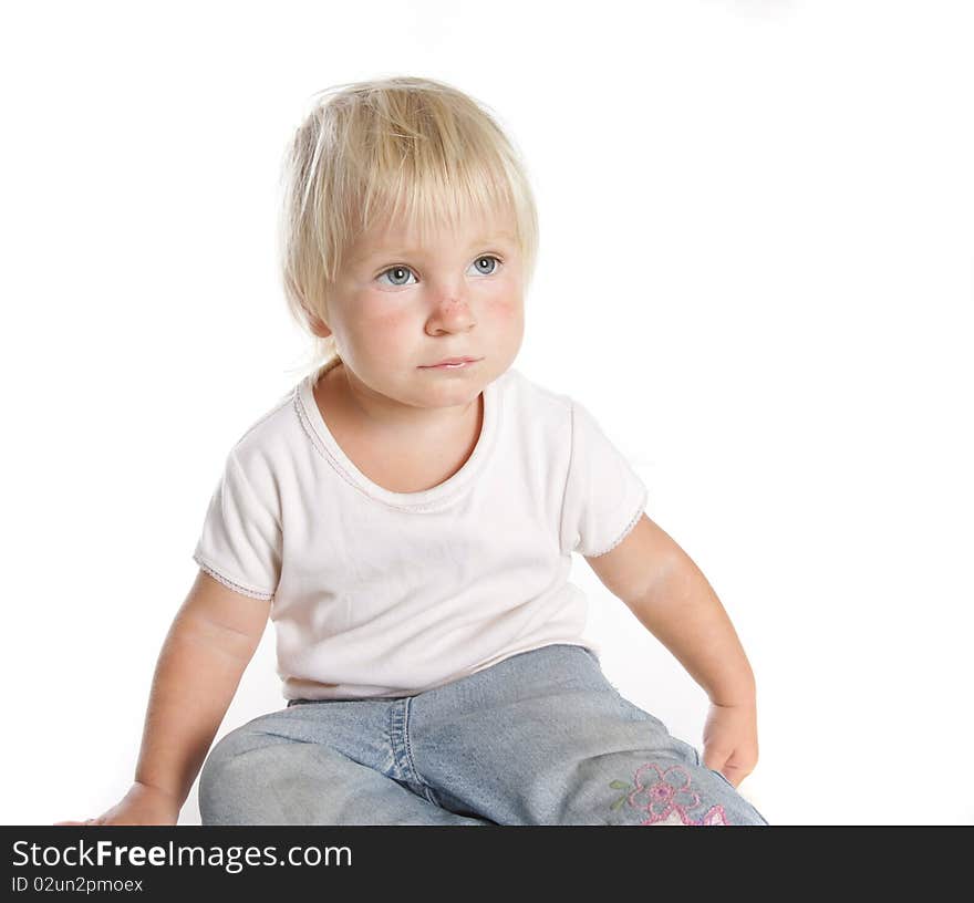 Cute toddler girl portrait over white