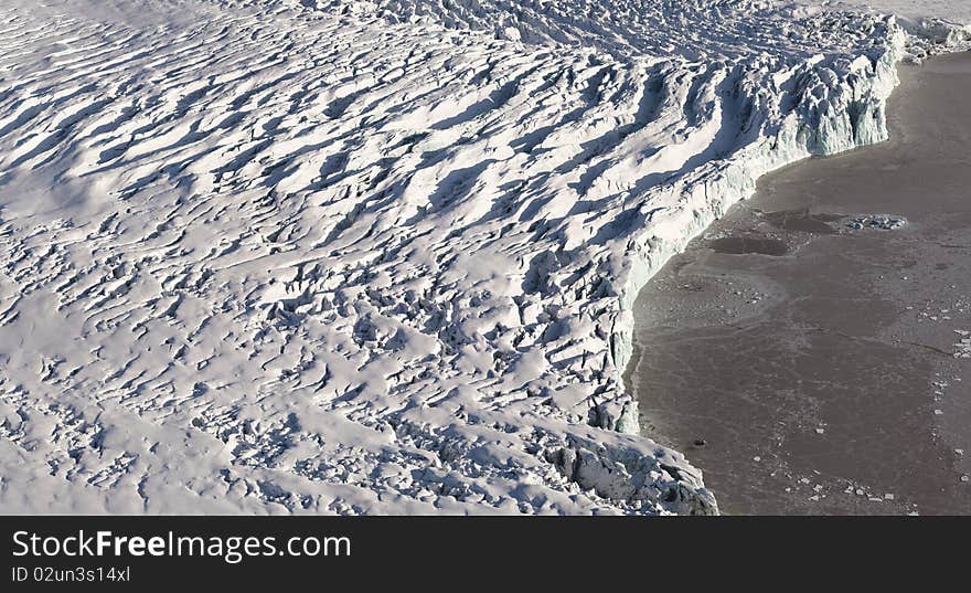 Arctic winter landscape - big glacier and fjord. Arctic winter landscape - big glacier and fjord