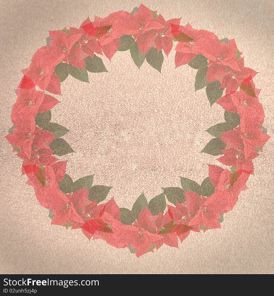 Old paper background with red poinsettia