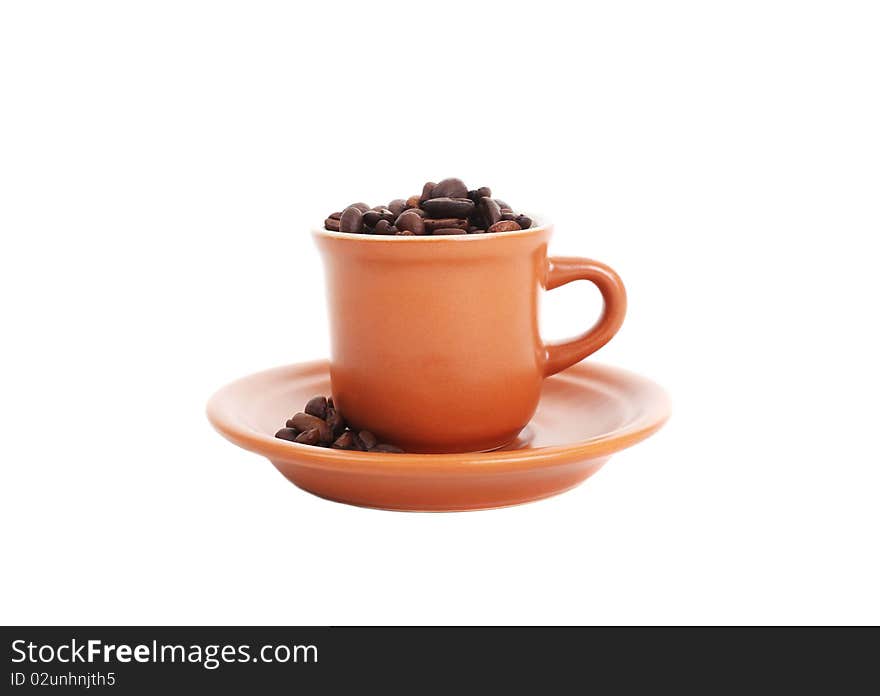 Series. cup and coffee beans isolated over white background