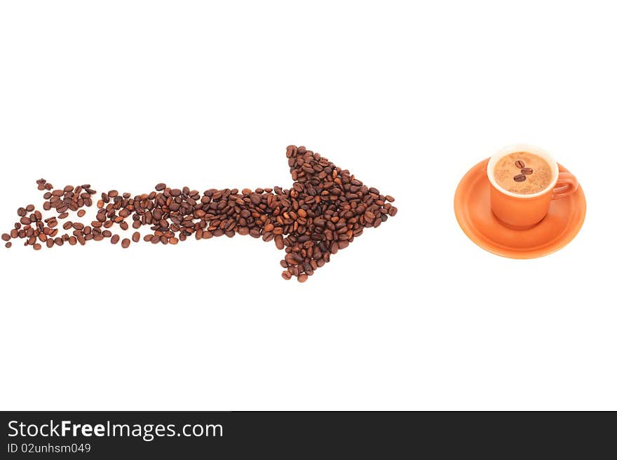 Series. cup and coffee beans isolated over white background