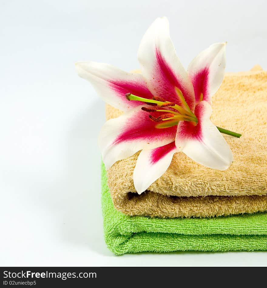 Towel, Candles And Flower