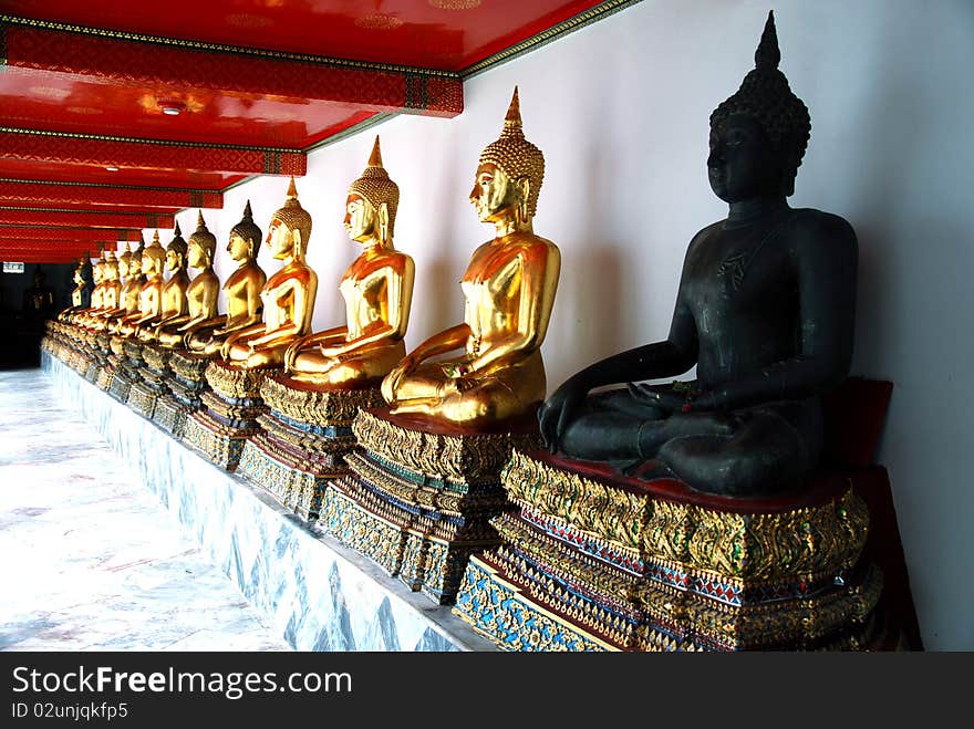 Many of Gold Buddha at Wat Pho. Many of Gold Buddha at Wat Pho