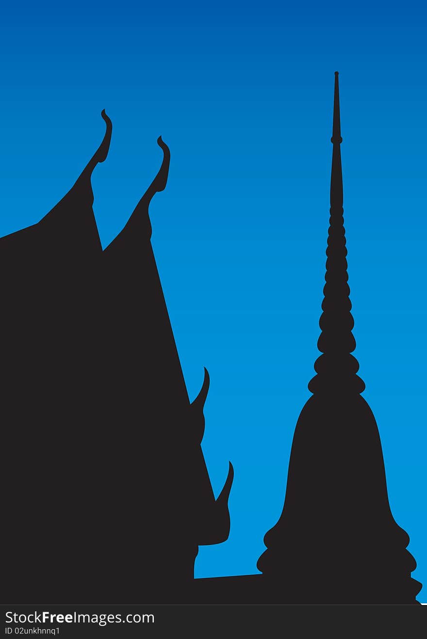 Silhouette of temple and pagoda