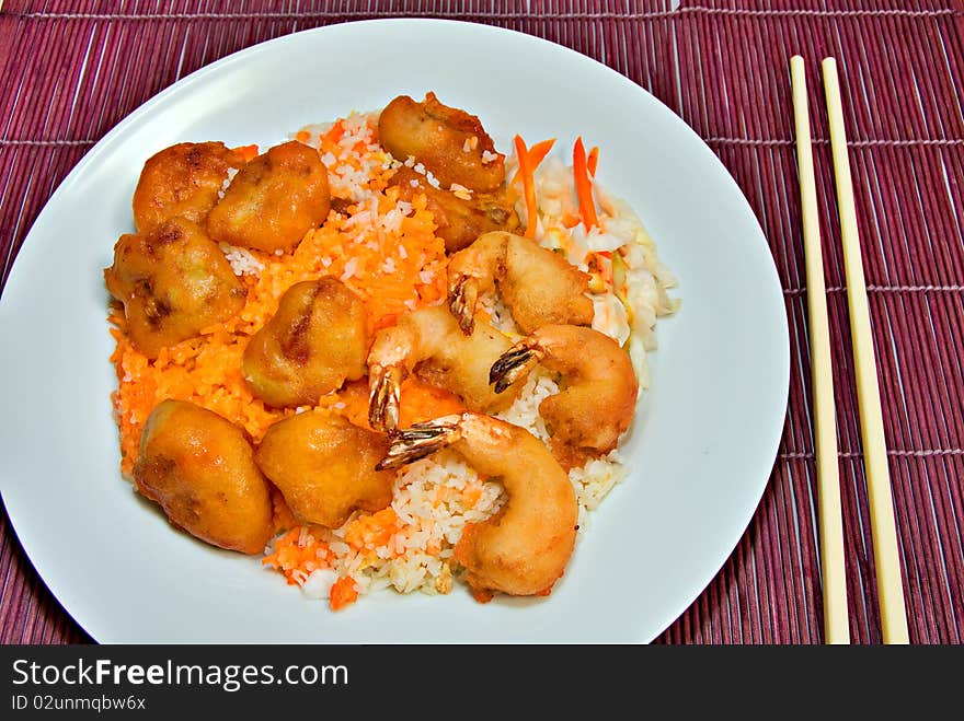 Plate of chinese food