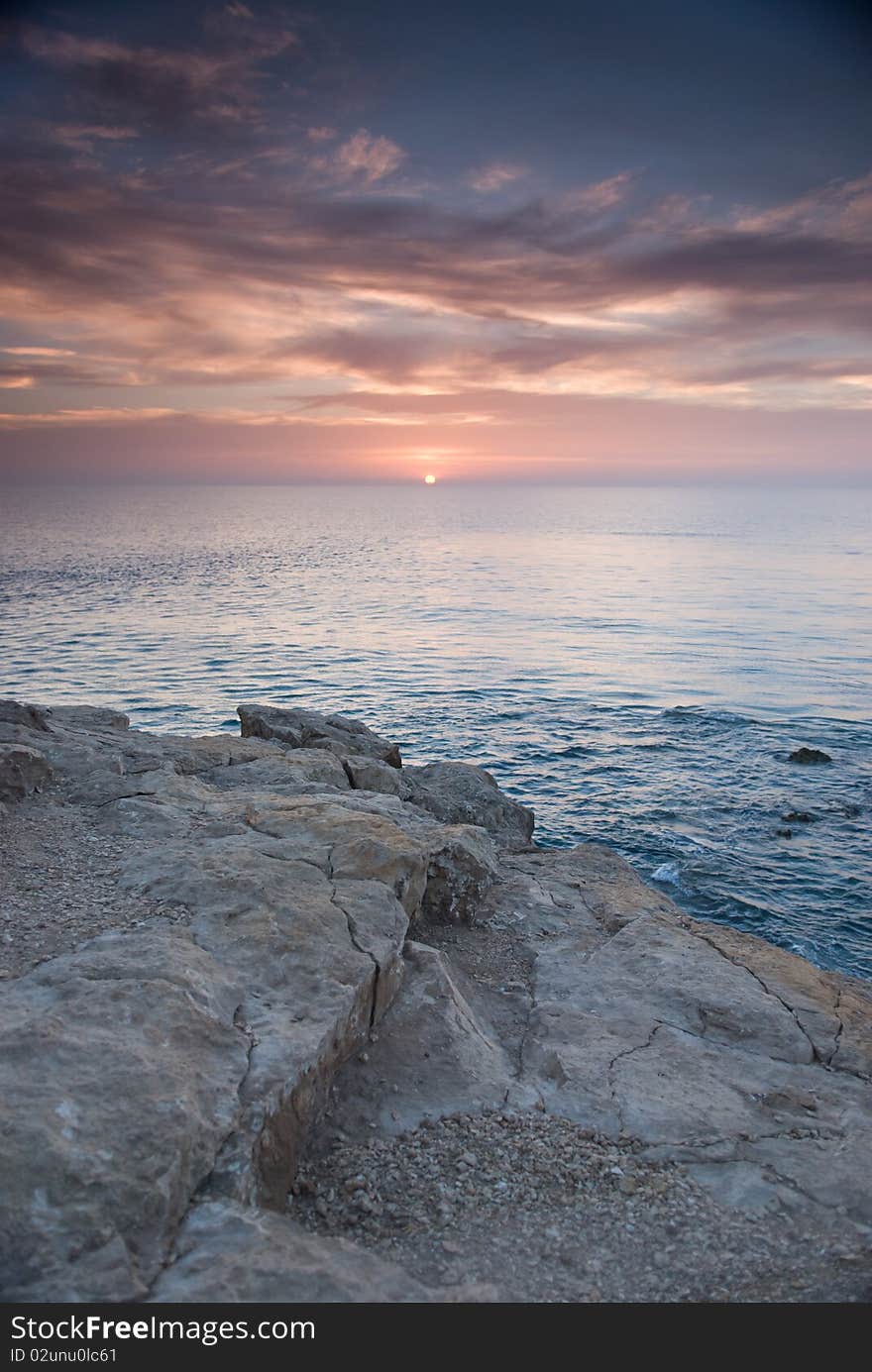 Sunrise and Dramatic sky over a ocean,. Sunrise and Dramatic sky over a ocean,