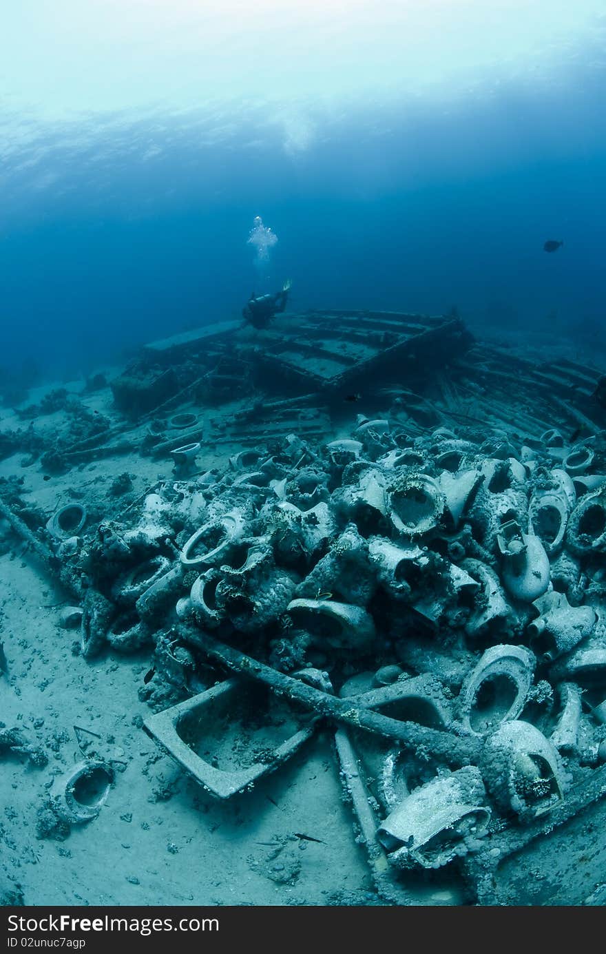 Underwater wreckage from the Yolanda, which ran aground during a storm. Yolanda reef, Ras Mohammed national Park Red Sea, Egypt.