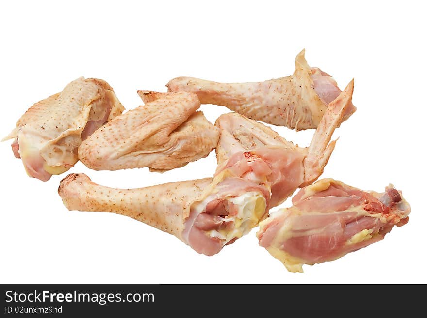 Raw chicken meat on white