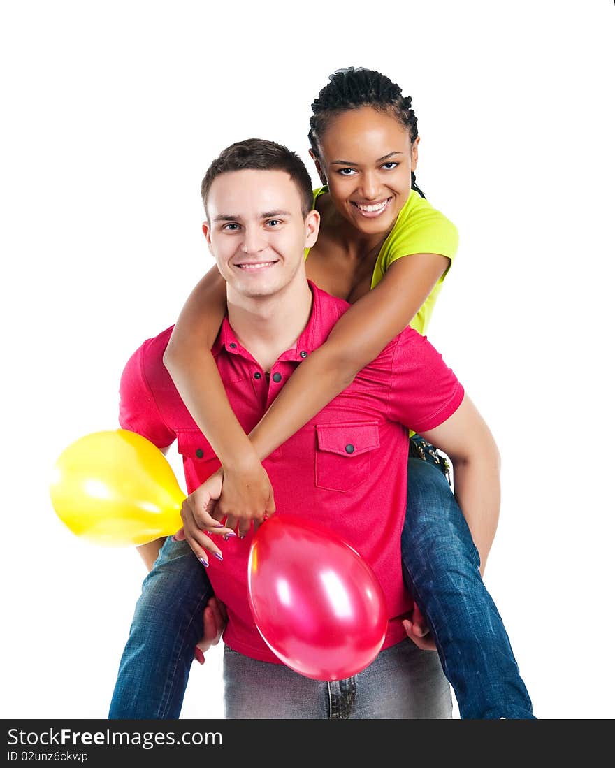 Smiling couple on a white background