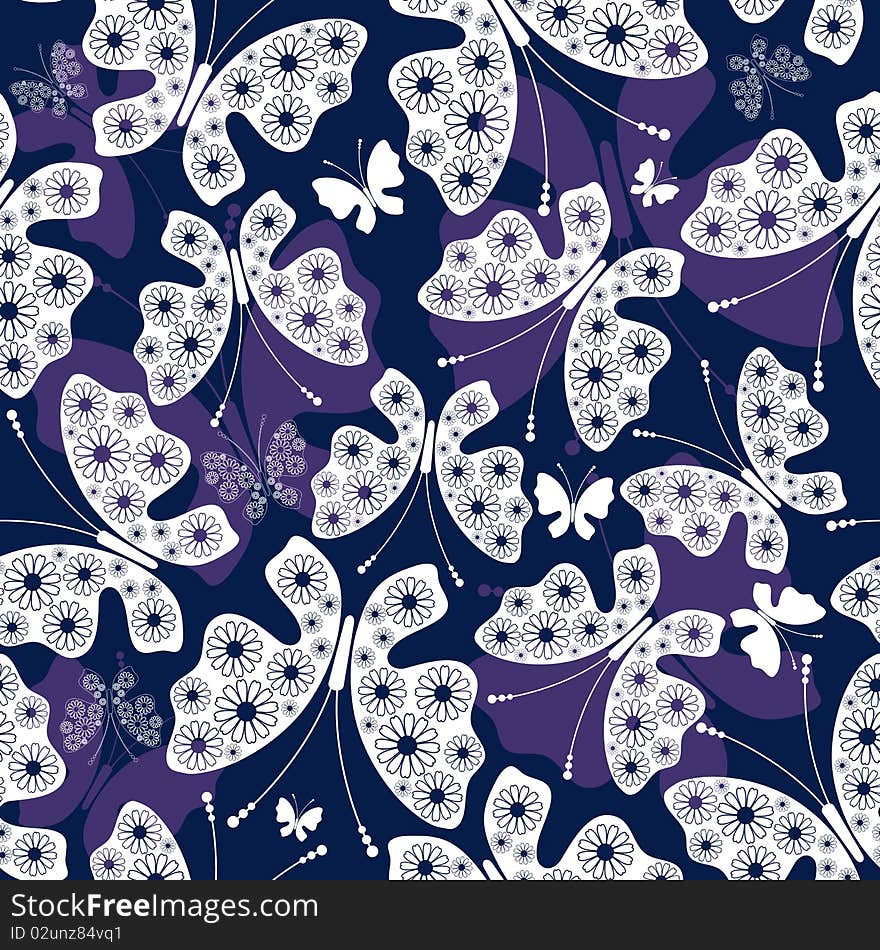 Seamless Violet-white Pattern With Butterflies