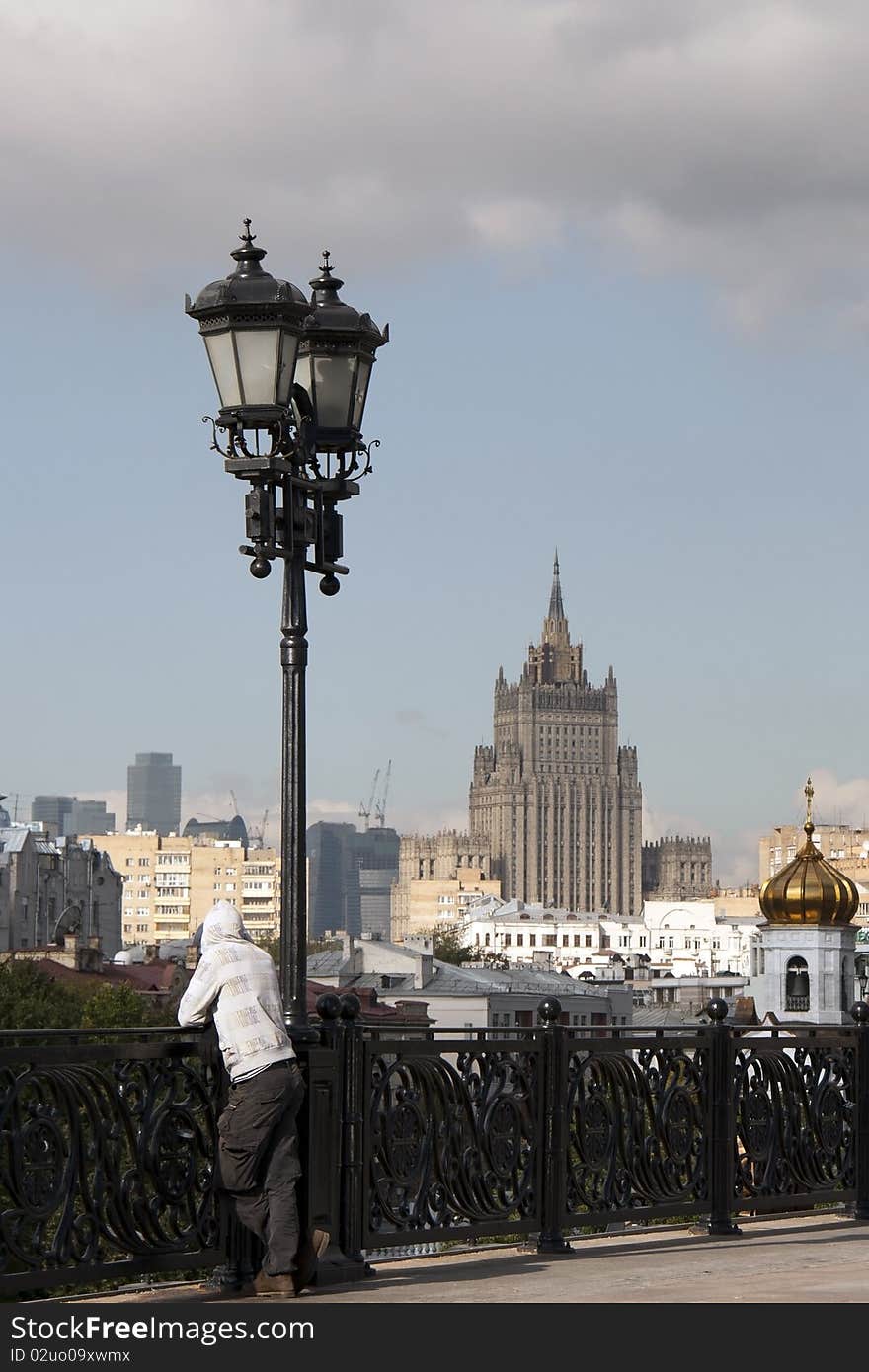 Solitude in the big city. View of Moscow from the Patriarchal Bridge. Solitude in the big city. View of Moscow from the Patriarchal Bridge