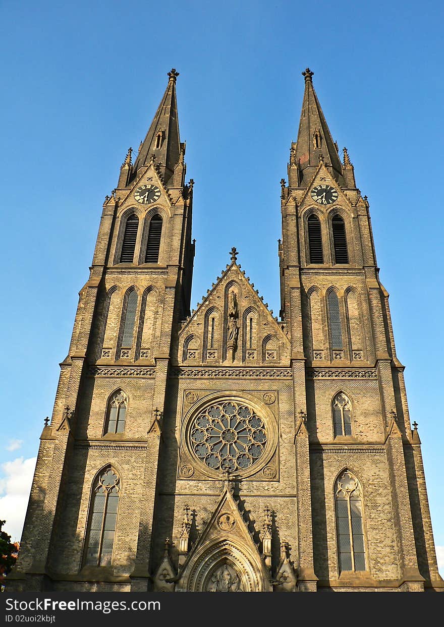 Neogothic church with blue sky in background