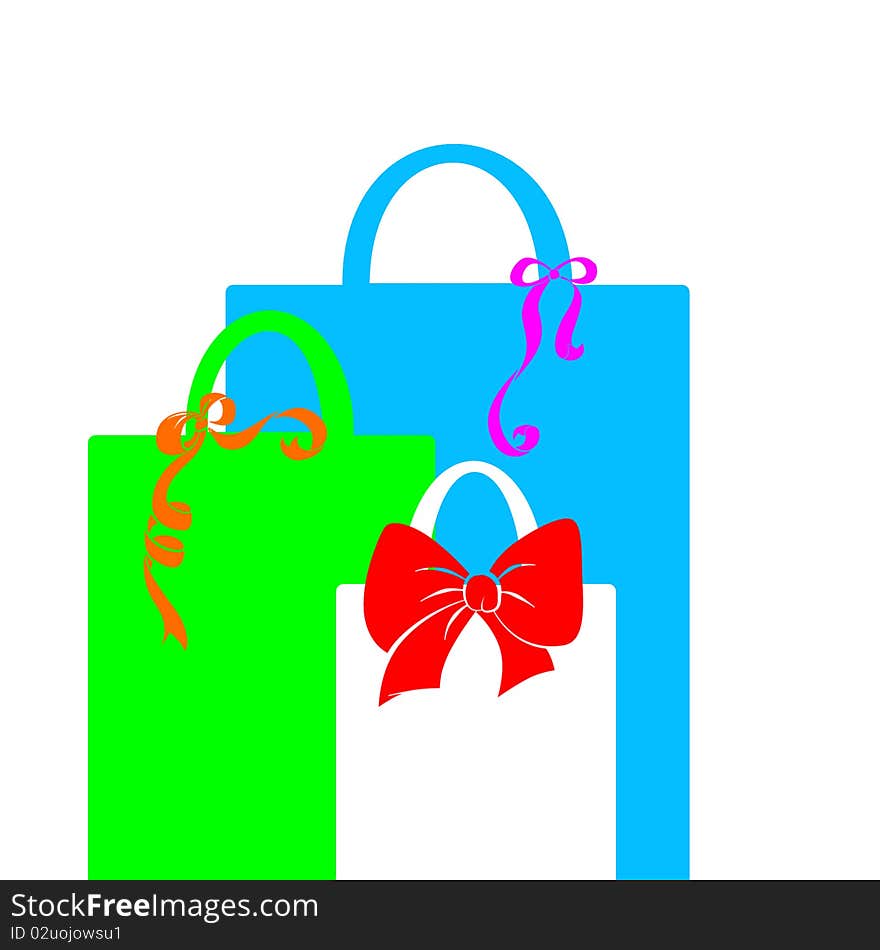 Colored gift bags on white background