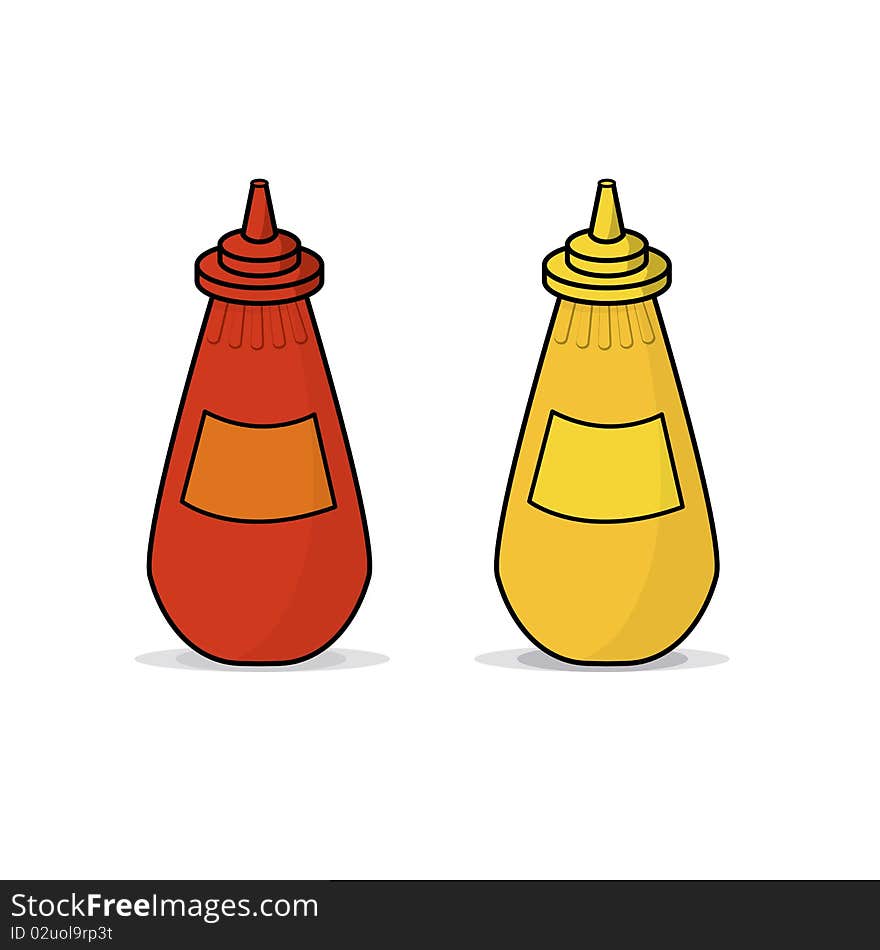 An illustration of ketchup and mustard bottles