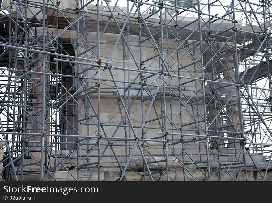 Abstract of Athens Ancient Parthenon Propylaea being renovated