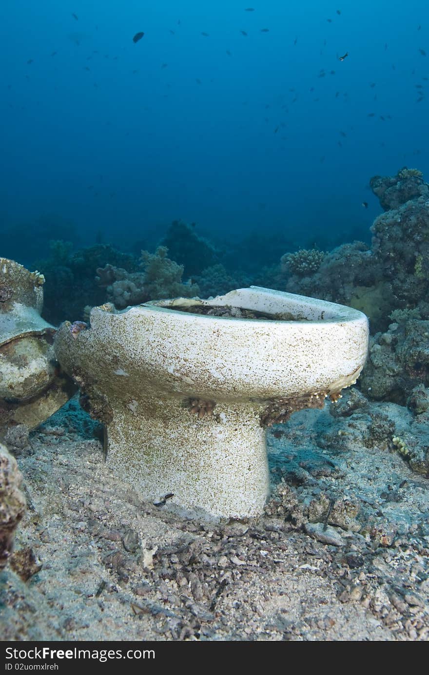 Underwater cargo remains of a shipwreck.