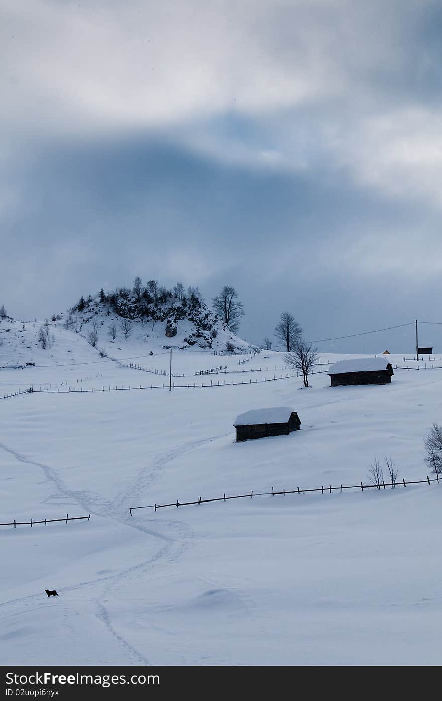 Houses on Mountain, in Winter