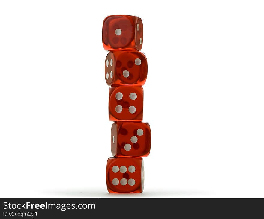 Five dice on a white background (clipping path). Five dice on a white background (clipping path)