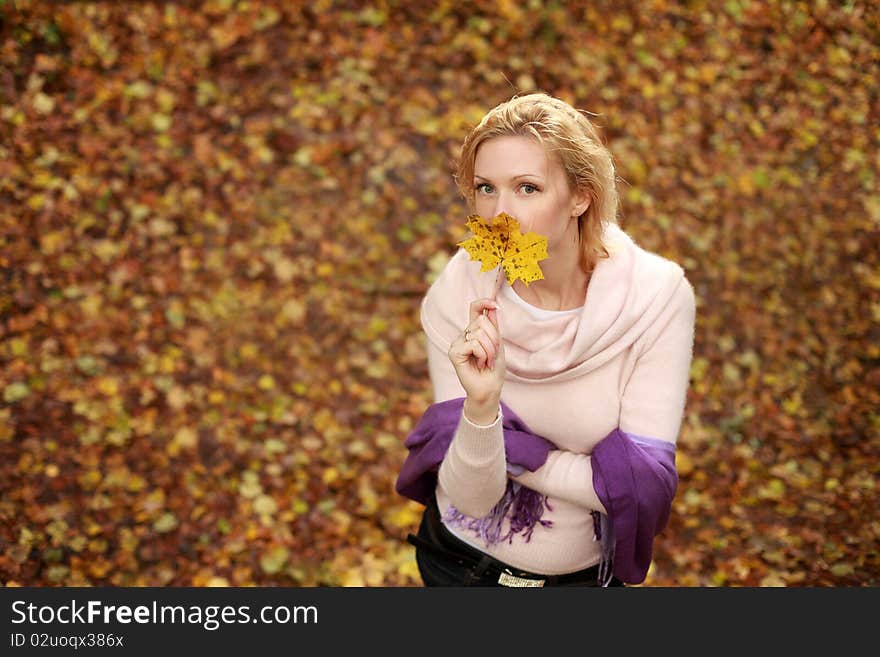 Beautiful blond woman in autumn park. Beautiful blond woman in autumn park