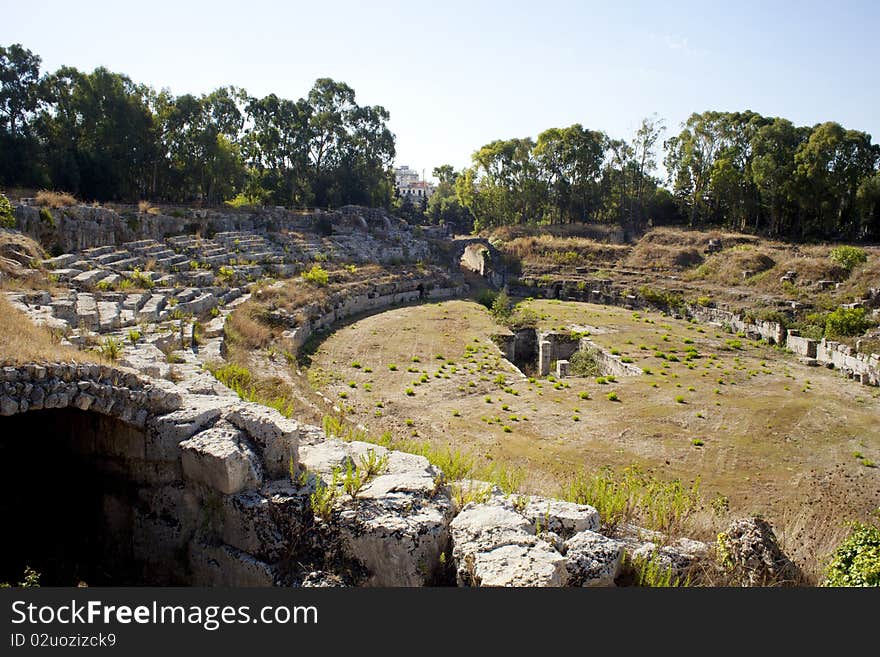 View of the Siracusa's Roman Amphitheatre. View of the Siracusa's Roman Amphitheatre