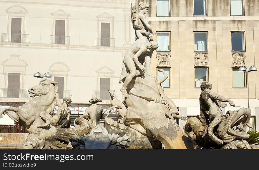 The Artemide fountain in Siracusa. The Artemide fountain in Siracusa