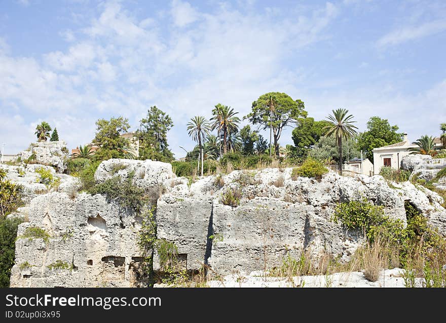 Cave in the archaeological park in Syracuse