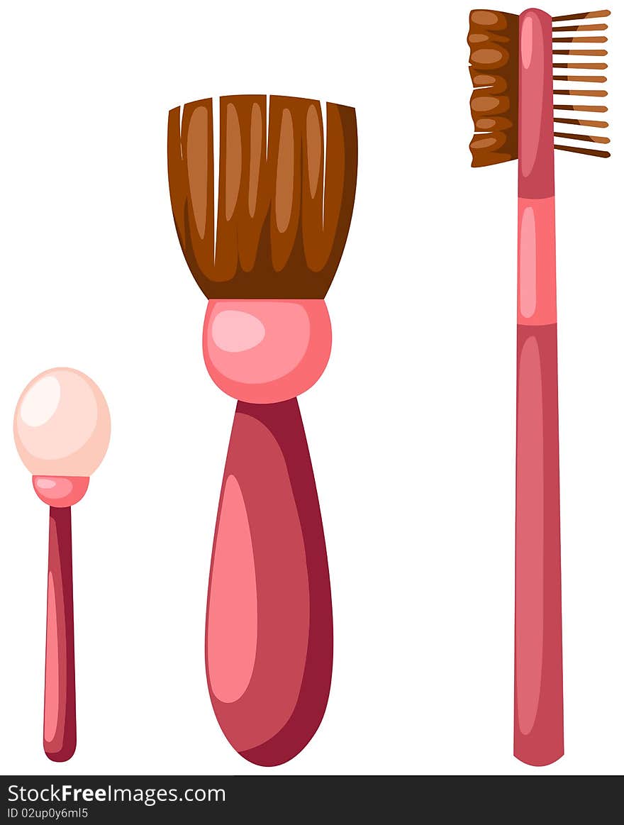 Illustration of isolated cosmetic brushes on white background