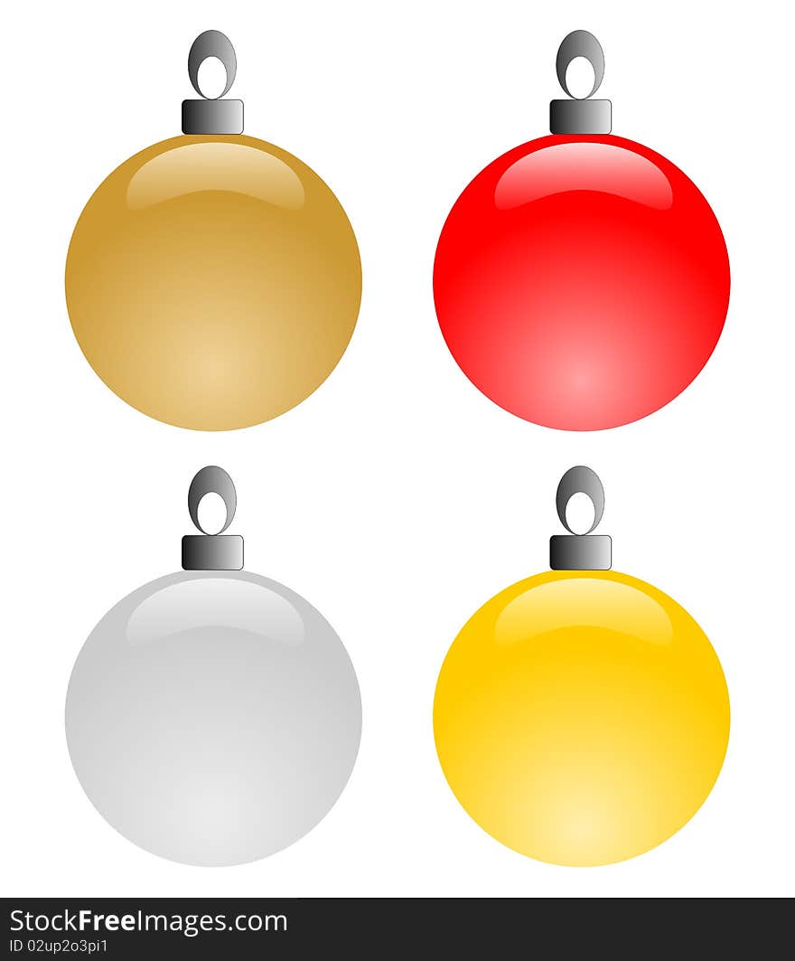 Four colored christmas balls on white background