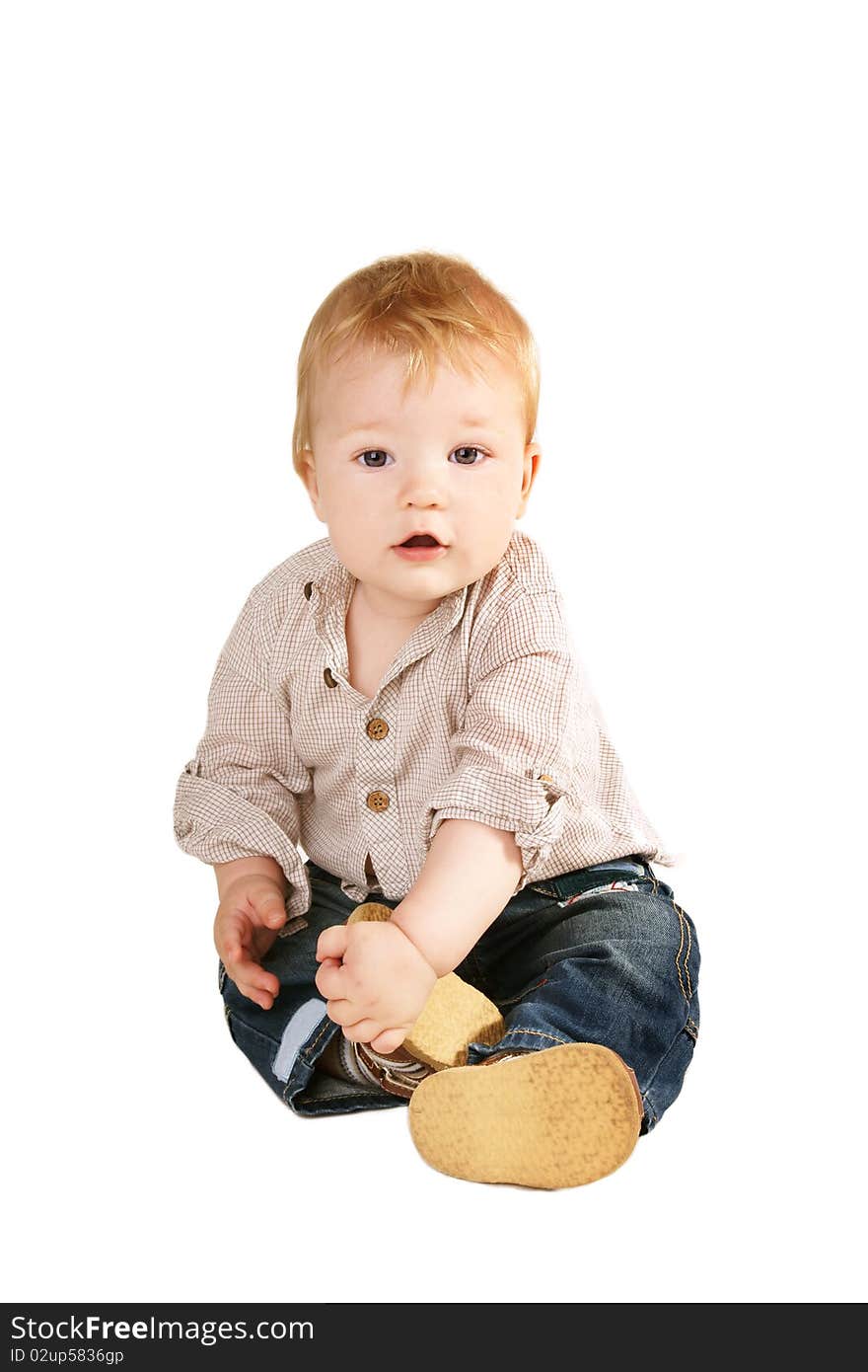 Little pretty baby-boy isolated on white background