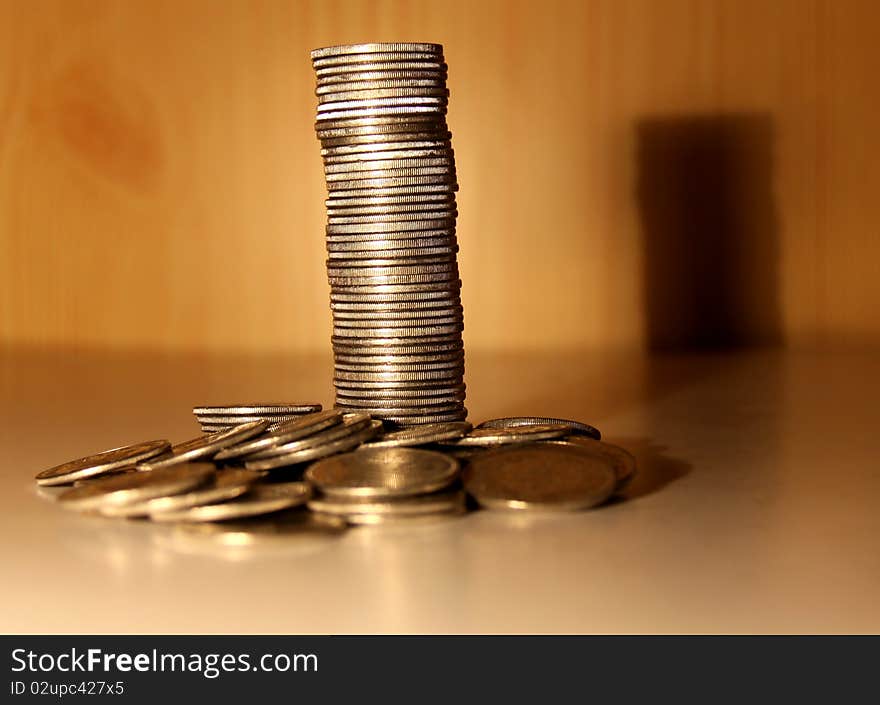 A column of golden coins. A column of golden coins