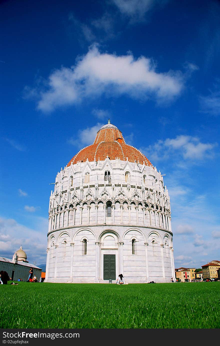 Baptistry in the piazza dei miracoli in pisa. Baptistry in the piazza dei miracoli in pisa