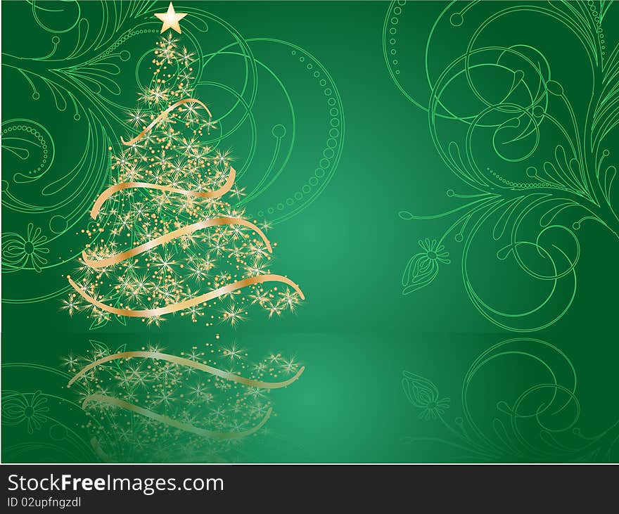 Stylized Christmas tree on decorative background