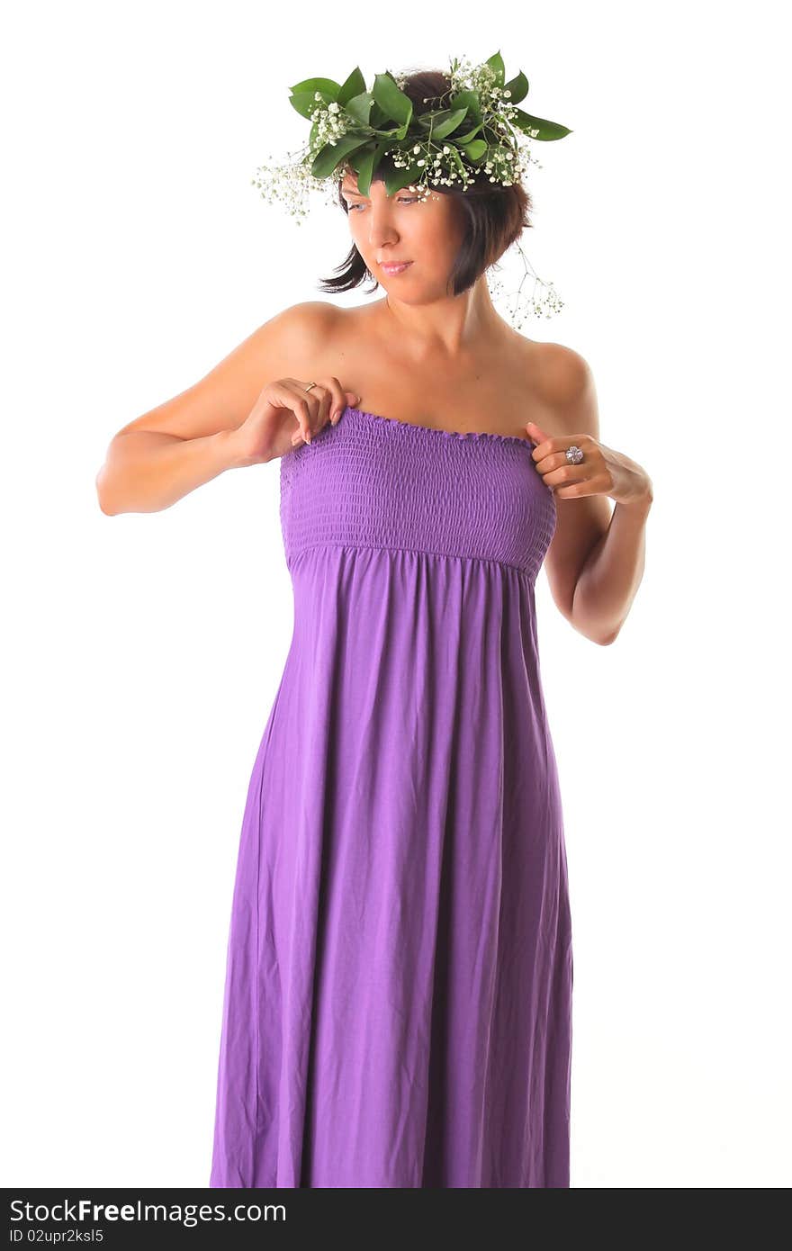 Beautiful woman in violet summer dress. Beautiful woman in violet summer dress