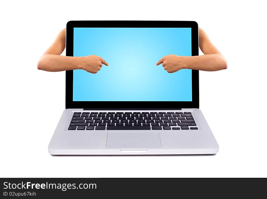 Pointing to a laptop screen