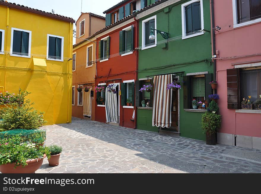 Burano island in city Venice. Burano island in city Venice.