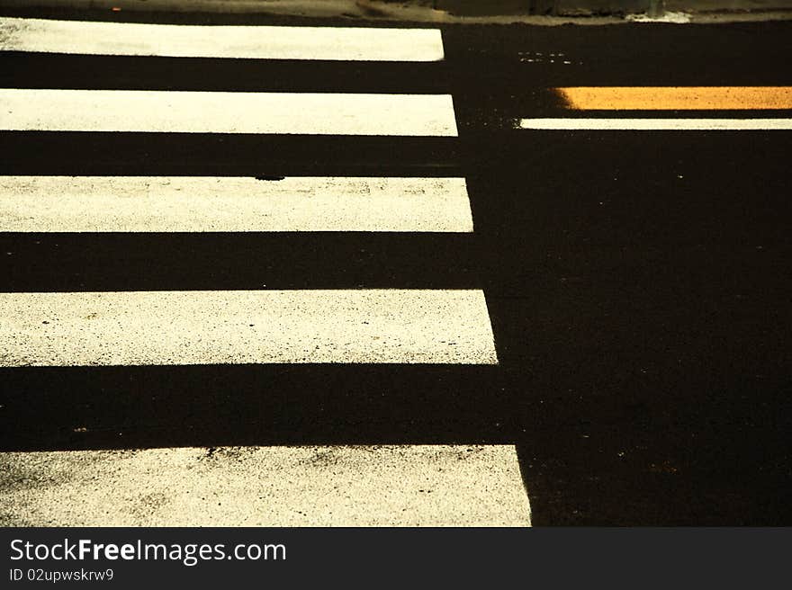 White stripes to pedestrian walk. White stripes to pedestrian walk