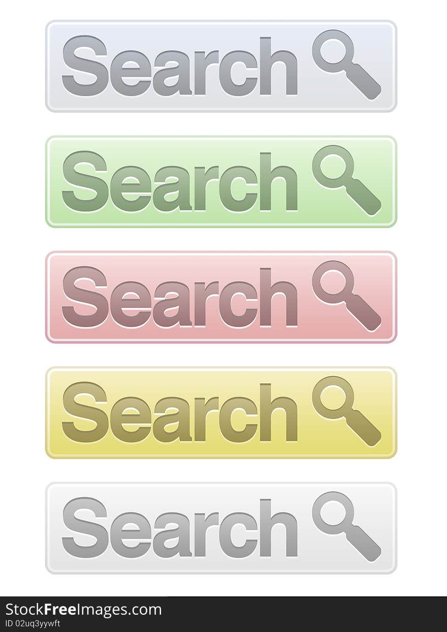 Five large search buttons in pastel colors. Five large search buttons in pastel colors.