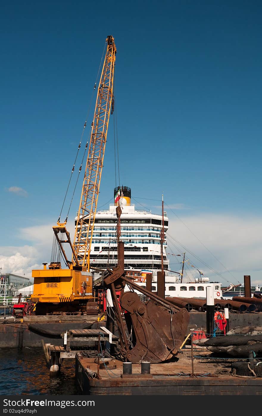 Construction work in the port in Kiel Germany