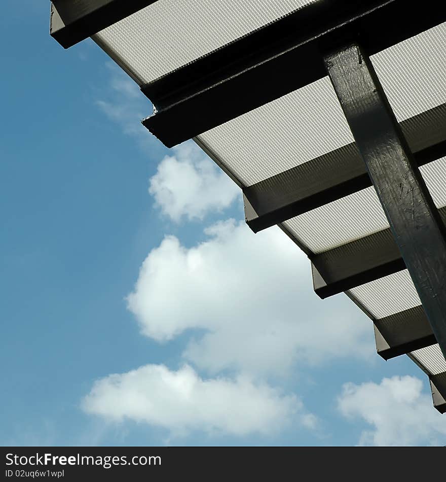 Roof top of house on sky blue. Roof top of house on sky blue