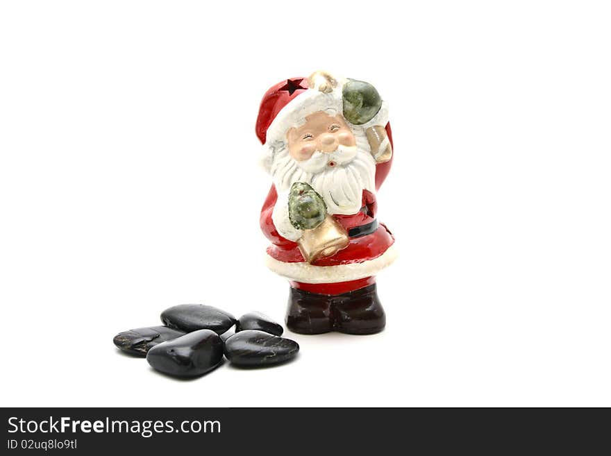 Santa Claus with boot and black stones