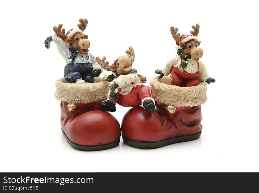 Santa Claus boot with ceramics elks. Santa Claus boot with ceramics elks