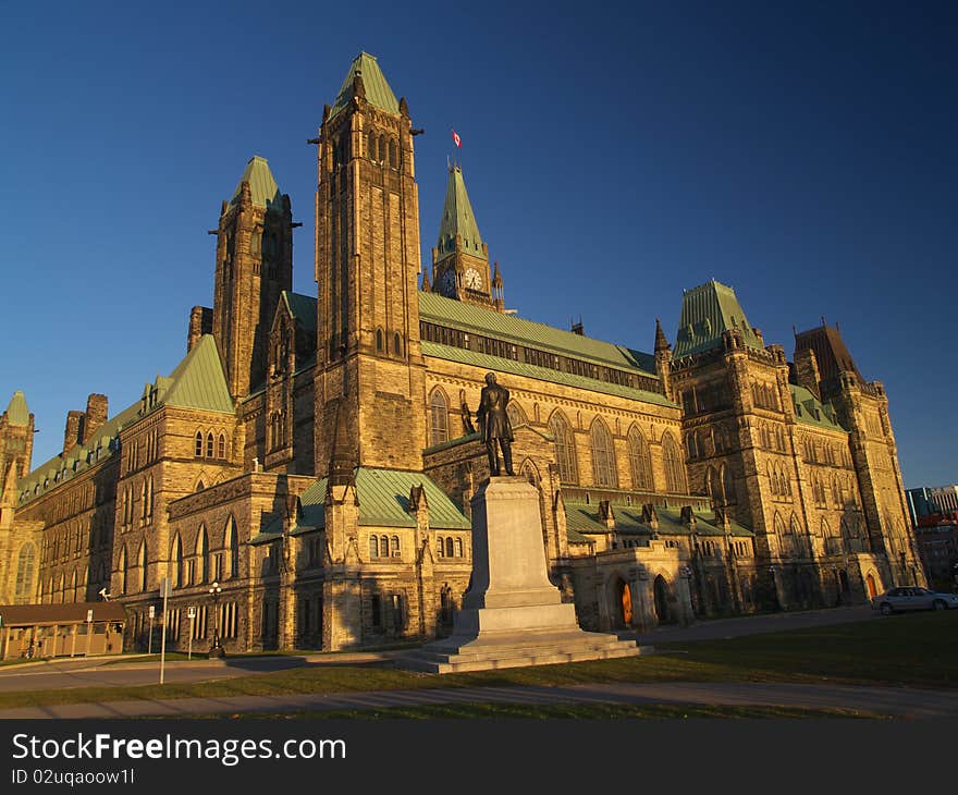 Canadian parliament in the sunset