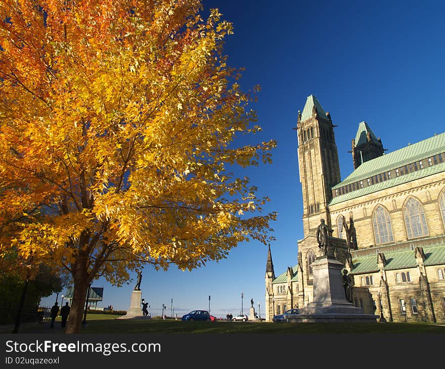 Canadian parliament building in autumn