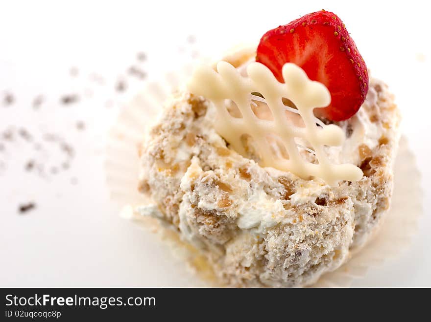 Studio shot of strawberry cake isolated on white background