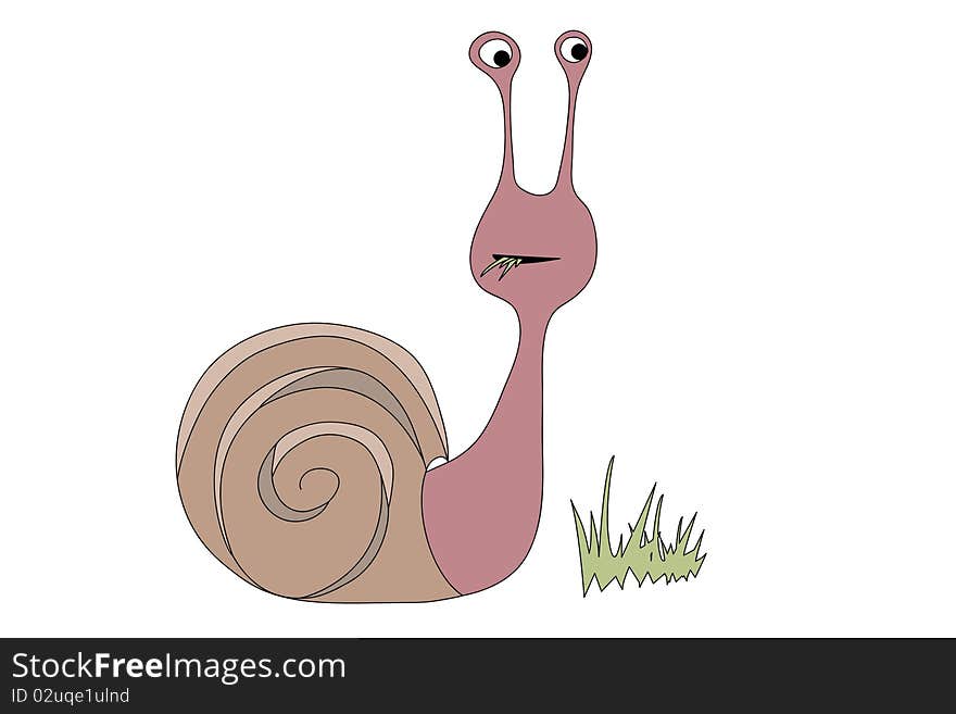 There is a snail eating grass