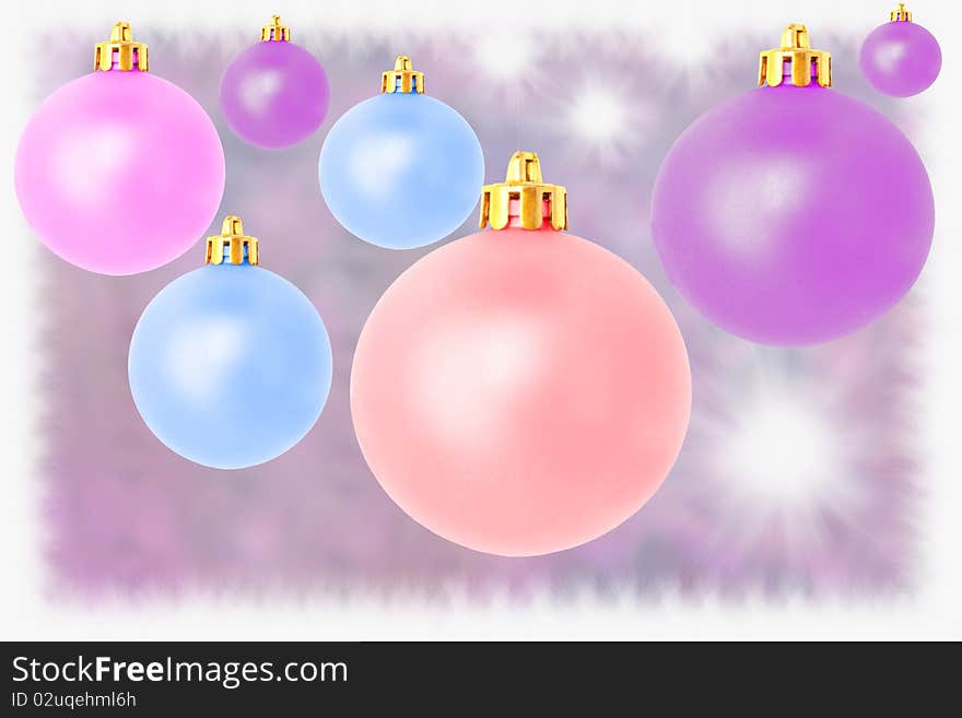 Seven christmas balls in soft pastel pink blue and peach purple colors. Seven christmas balls in soft pastel pink blue and peach purple colors