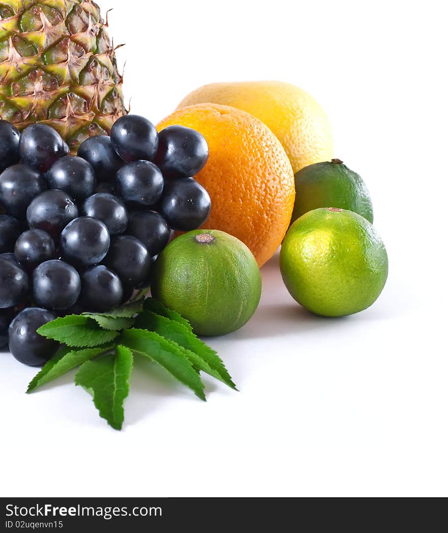 Diverse fresh fruits, isolated on white background