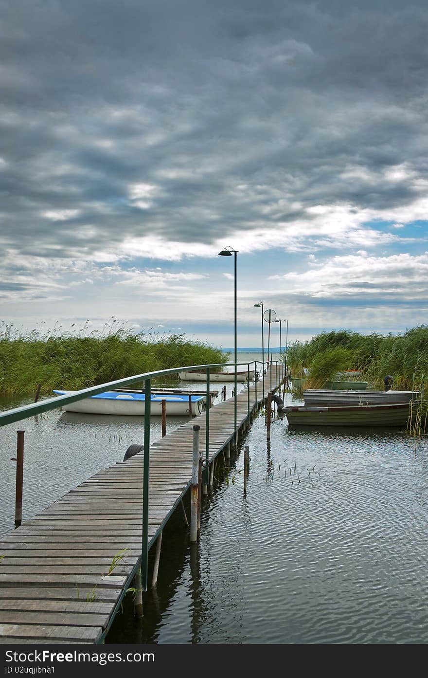 Wooden jetty in storm