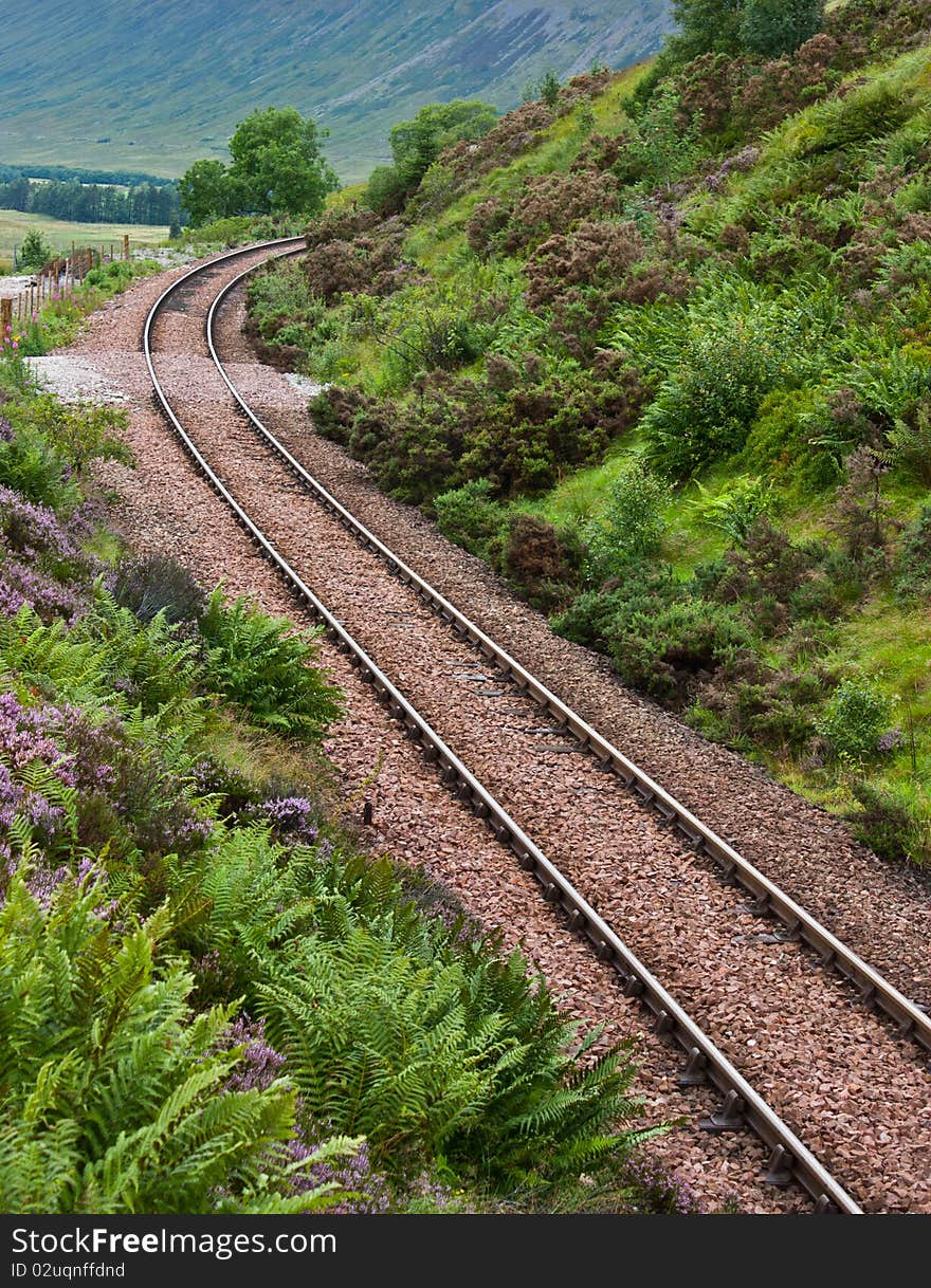 Isolated railway in Scotland, in the middle of the country